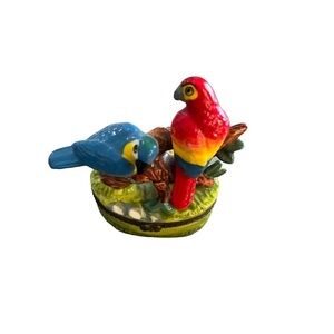 Vintage Parrots on Branch Trinket Box Tropical Beach